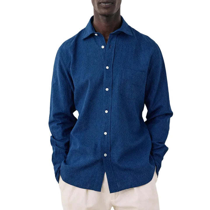 Hartford Paul Linen/Cotton Woven Shirt Indigo Blue - Merchant Menswear