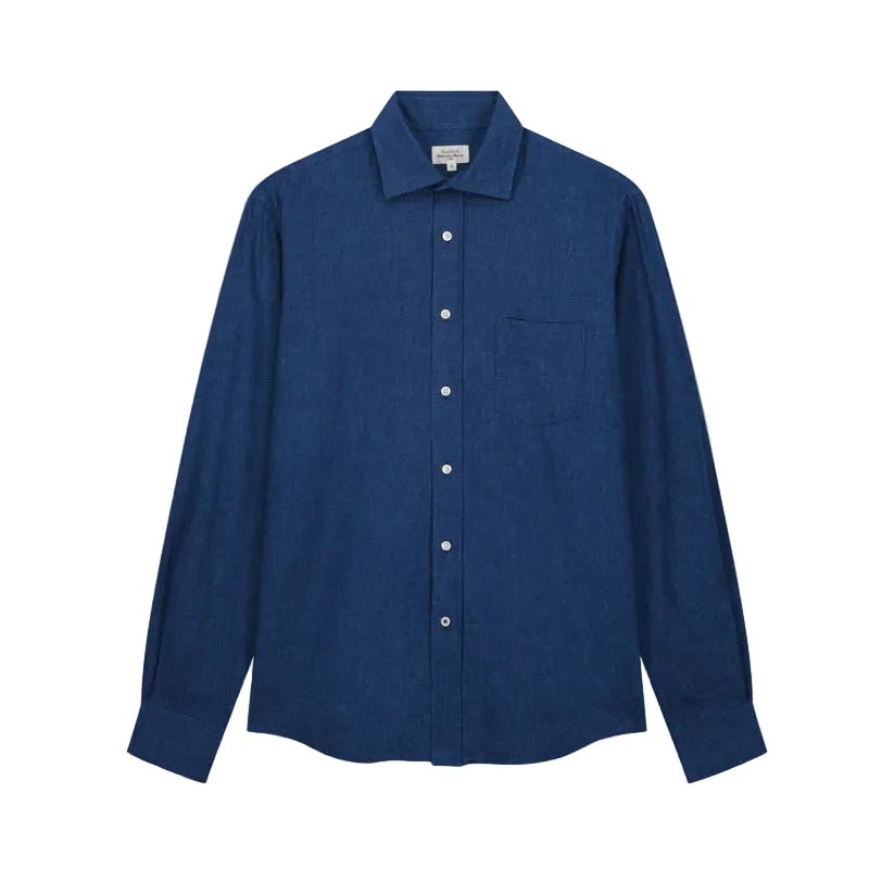 Hartford Paul Linen/Cotton Woven Shirt Indigo Blue - Merchant Menswear