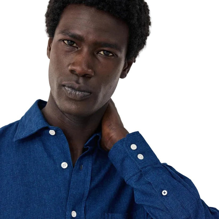 Hartford Paul Linen/Cotton Woven Shirt Indigo Blue - Merchant Menswear