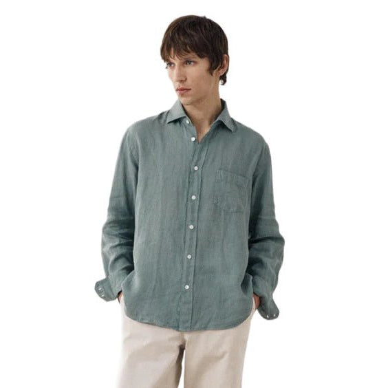 Hartford Paul Pat Linen Shirt Faded Kelly - Merchant Menswear