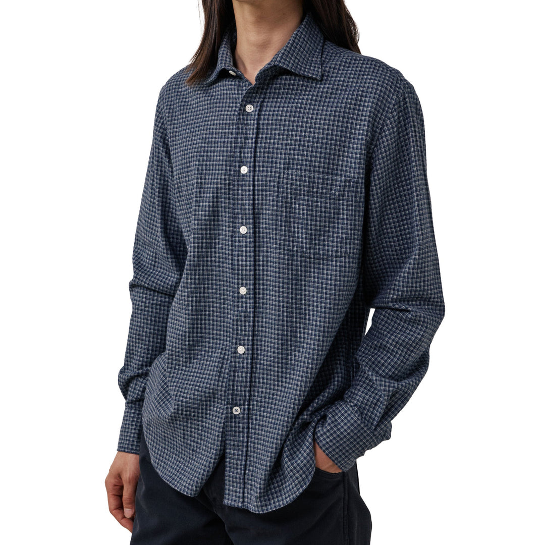 Hartford Paul Woven Flannel Shirt Navy - Merchant Menswear