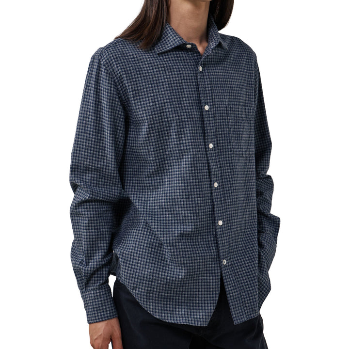 Hartford Paul Woven Flannel Shirt Navy - Merchant Menswear