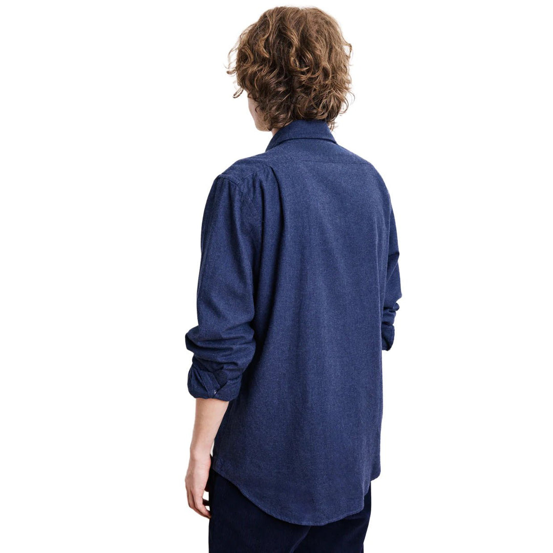 Hartford Paul Woven Flannel Shirt Navy - Merchant Menswear