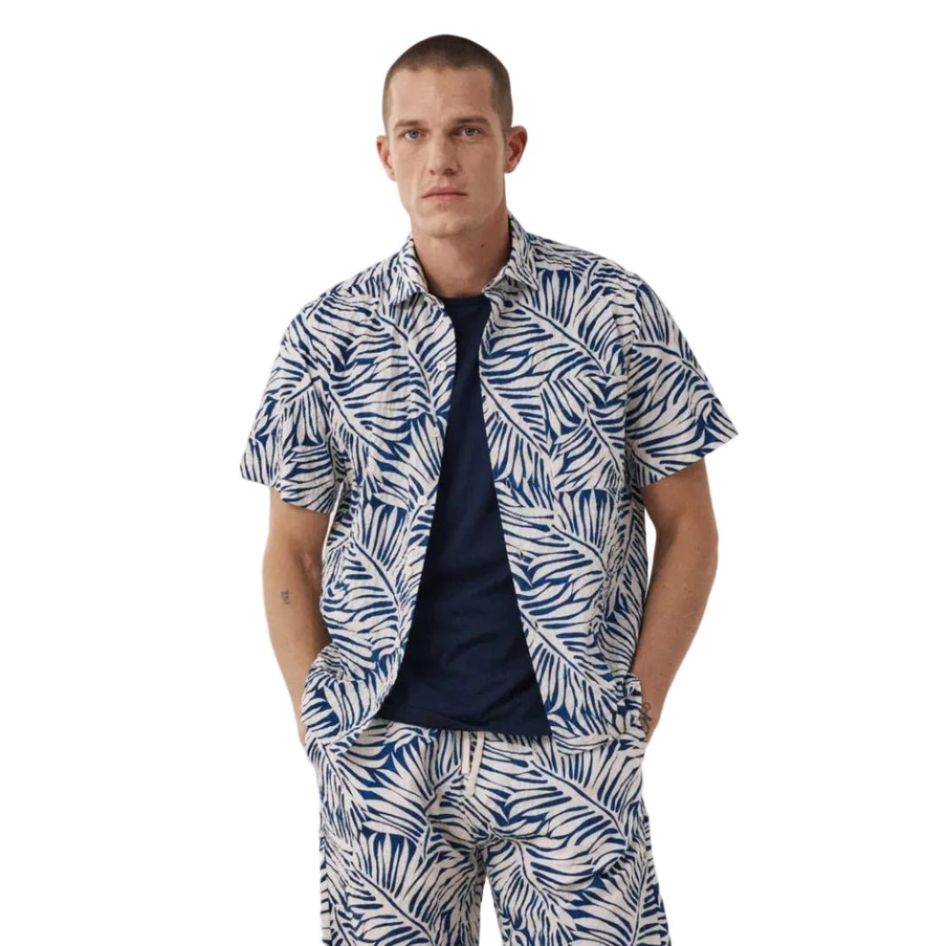 Hartford Pedro Mc Short Sleeve Print Shirt Blue - Merchant Menswear