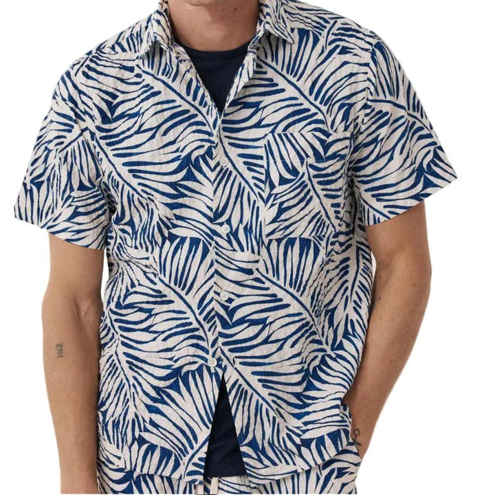 Hartford Pedro Mc Short Sleeve Print Shirt Blue - Merchant Menswear