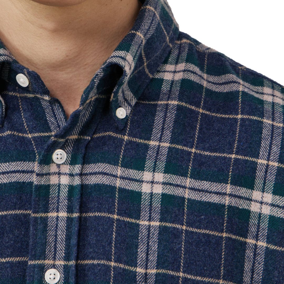 Hartford Pitt Woven Flannel Shirt Blue &amp; Green Check - Merchant Menswear