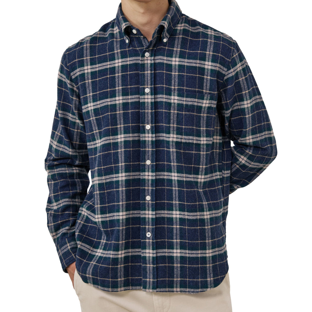 Hartford Pitt Woven Flannel Shirt Blue &amp; Green Check - Merchant Menswear