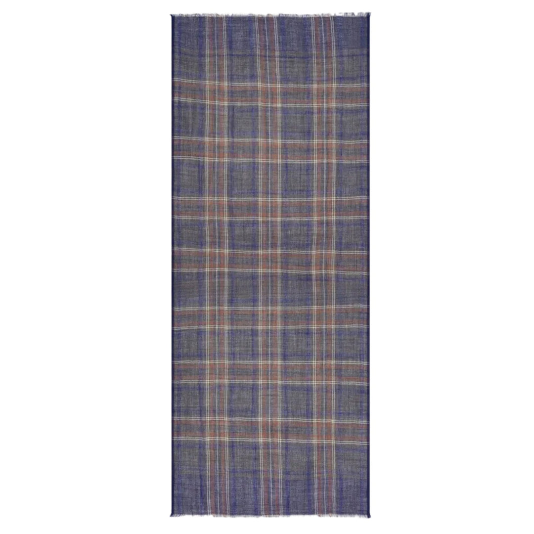 Hartford Wool Tartan Scarf Indigo/Grey/Camel - Merchant Menswear