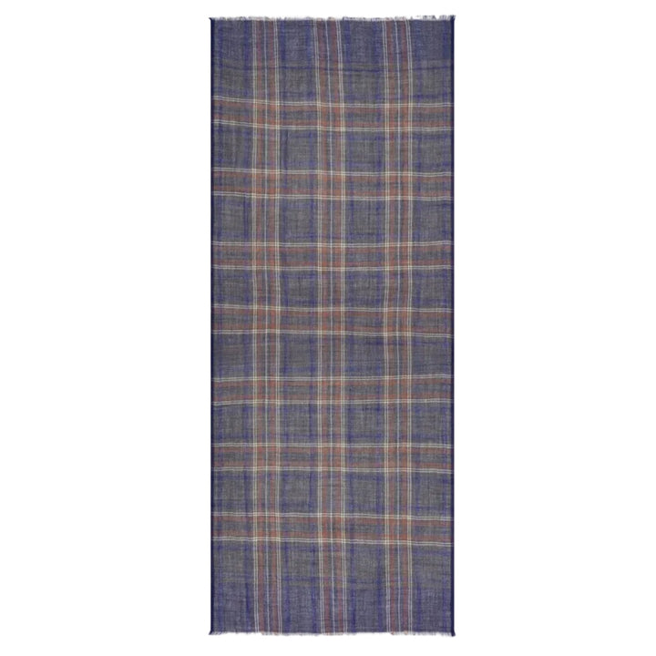 Hartford Wool Tartan Scarf Indigo/Grey/Camel - Merchant Menswear