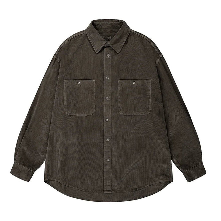 Kappy Design Pigment Dye Cord Shirt Brown - Merchant Menswear