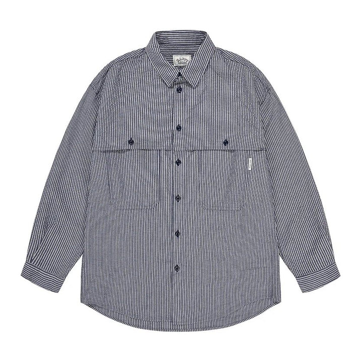 Kappy Design Stripe Pocket Work Shirt Navy - Merchant Menswear