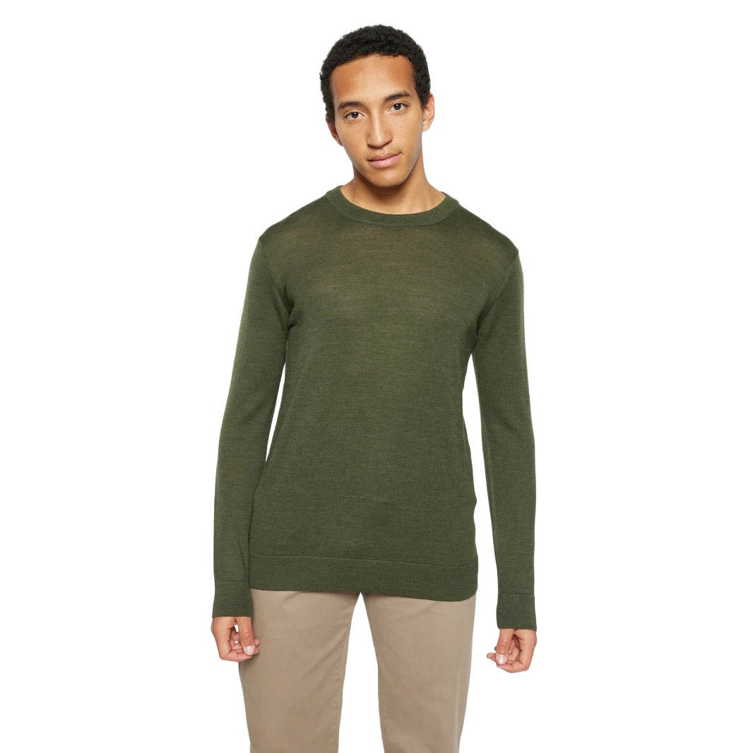 Knowledge Cotton Apparel Classic Merino Wool Crew Forest Night - Merchant Menswear