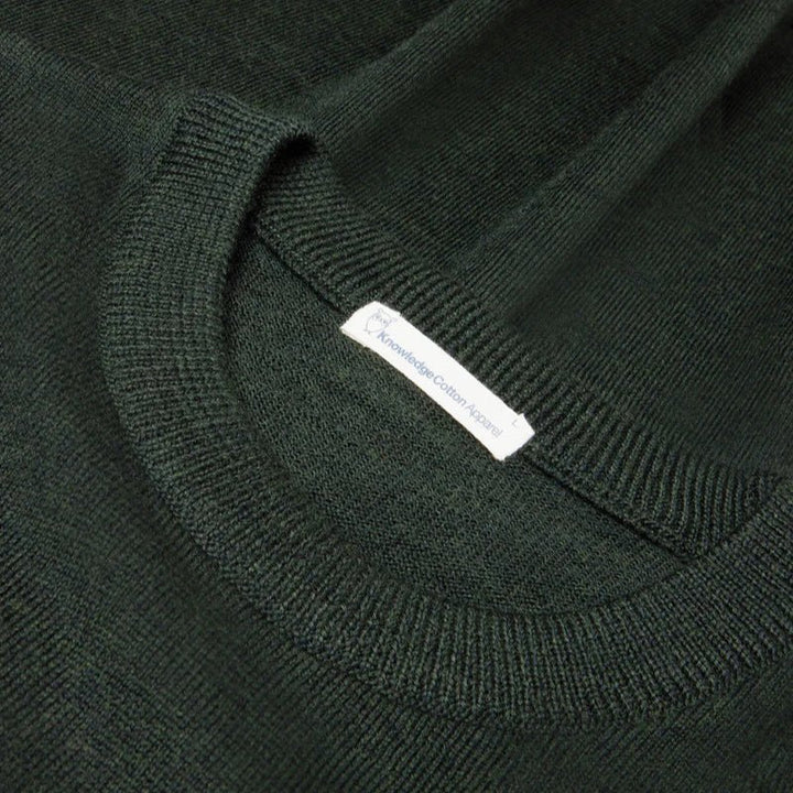 Knowledge Cotton Apparel Classic Merino Wool Crew Forest Night - Merchant Menswear