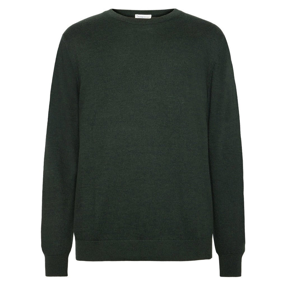 Knowledge Cotton Apparel Classic Merino Wool Crew Forest Night - Merchant Menswear