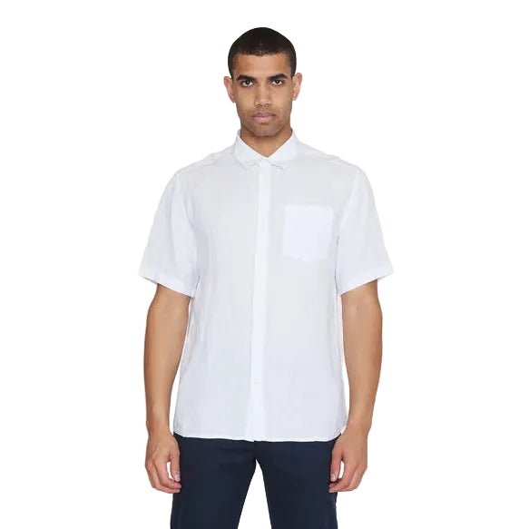 Knowledge Cotton Apparel Linen S/S Shirt Bright White - Merchant Menswear