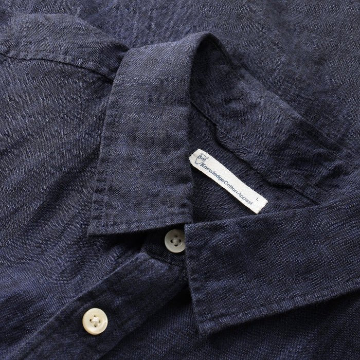 Knowledge Cotton Apparel Linen S/S Shirt Yarn Dyed Total Eclipse - Merchant Menswear