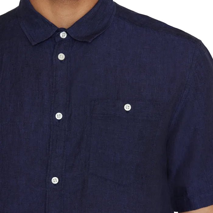 Knowledge Cotton Apparel Linen S/S Shirt Yarn Dyed Total Eclipse - Merchant Menswear