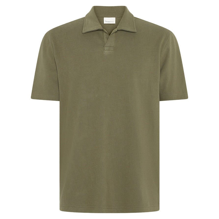 Knowledge Cotton Apparel Loose Boucle Polo Burned Olive - Merchant Menswear