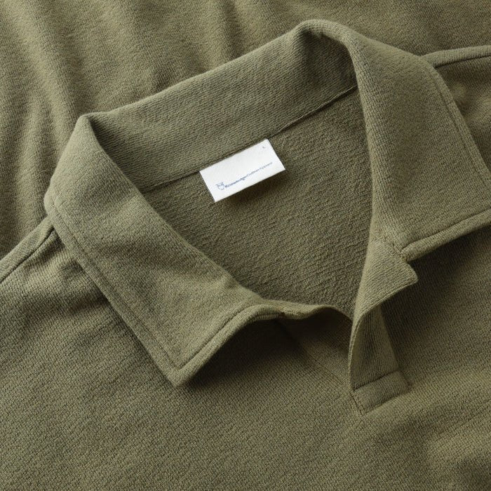 Knowledge Cotton Apparel Loose Boucle Polo Burned Olive - Merchant Menswear