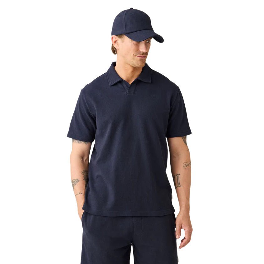 Knowledge Cotton Apparel Loose Boucle Polo Night Sky - Merchant Menswear
