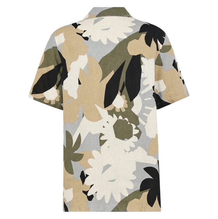 Knowledge Cotton Apparel Loose Fit S/S Linen AOP Shirt Green - Merchant Menswear