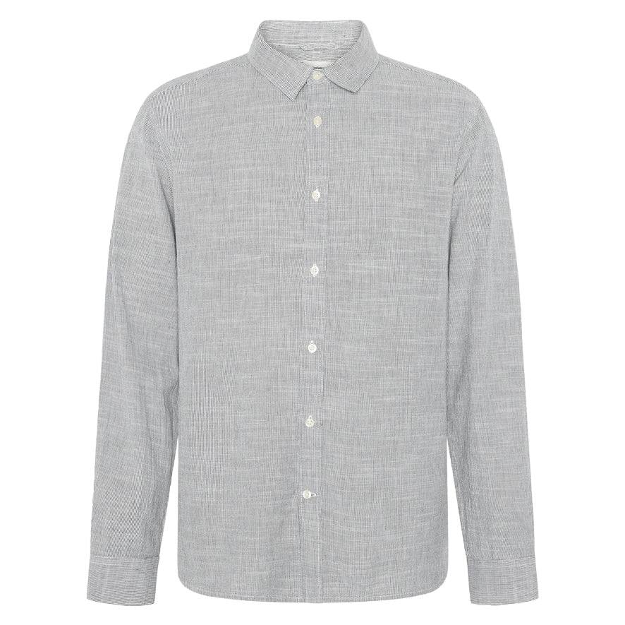 Knowledge Cotton Apparel L/S Organic Cotton Stripe Shirt Blue Stripe - Merchant Menswear