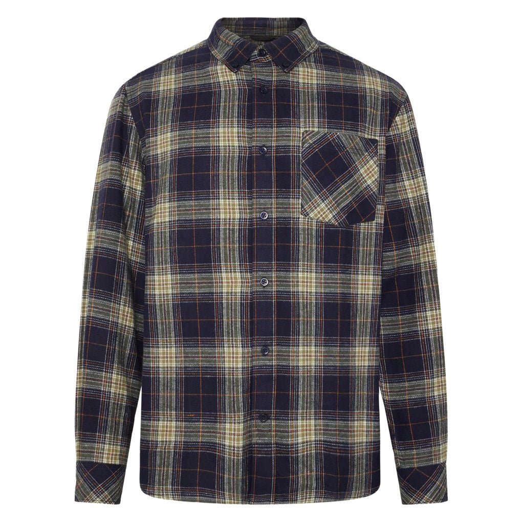 Knowledge Cotton Apparel Organic Checked Flannel Shirt Blue - Merchant Menswear