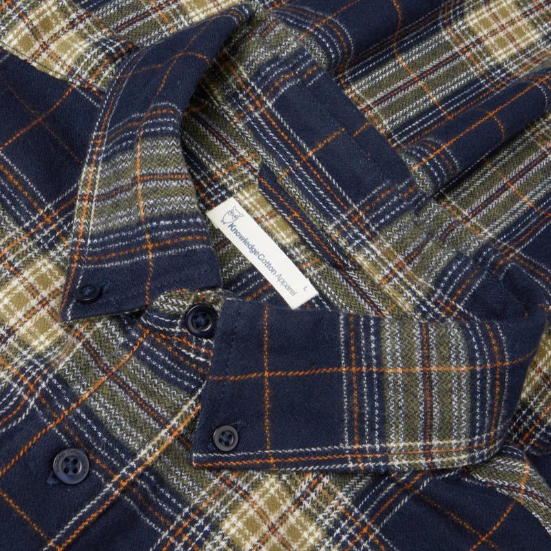 Knowledge Cotton Apparel Organic Checked Flannel Shirt Blue - Merchant Menswear