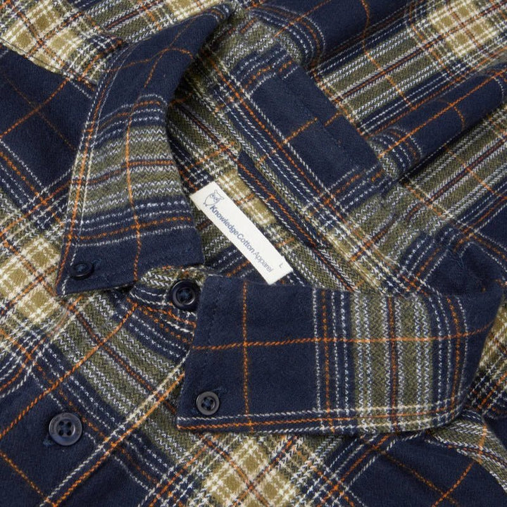 Knowledge Cotton Apparel Organic Checked Flannel Shirt Blue - Merchant Menswear