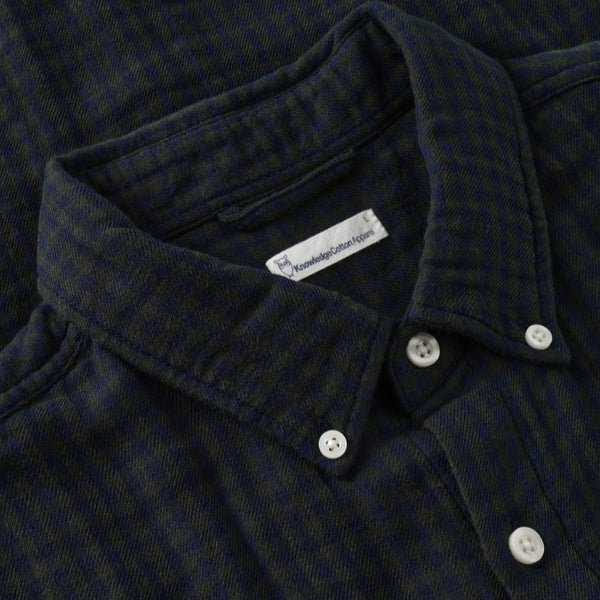 Knowledge Cotton Apparel Organic Cotton Check Shirt Green - Merchant Menswear