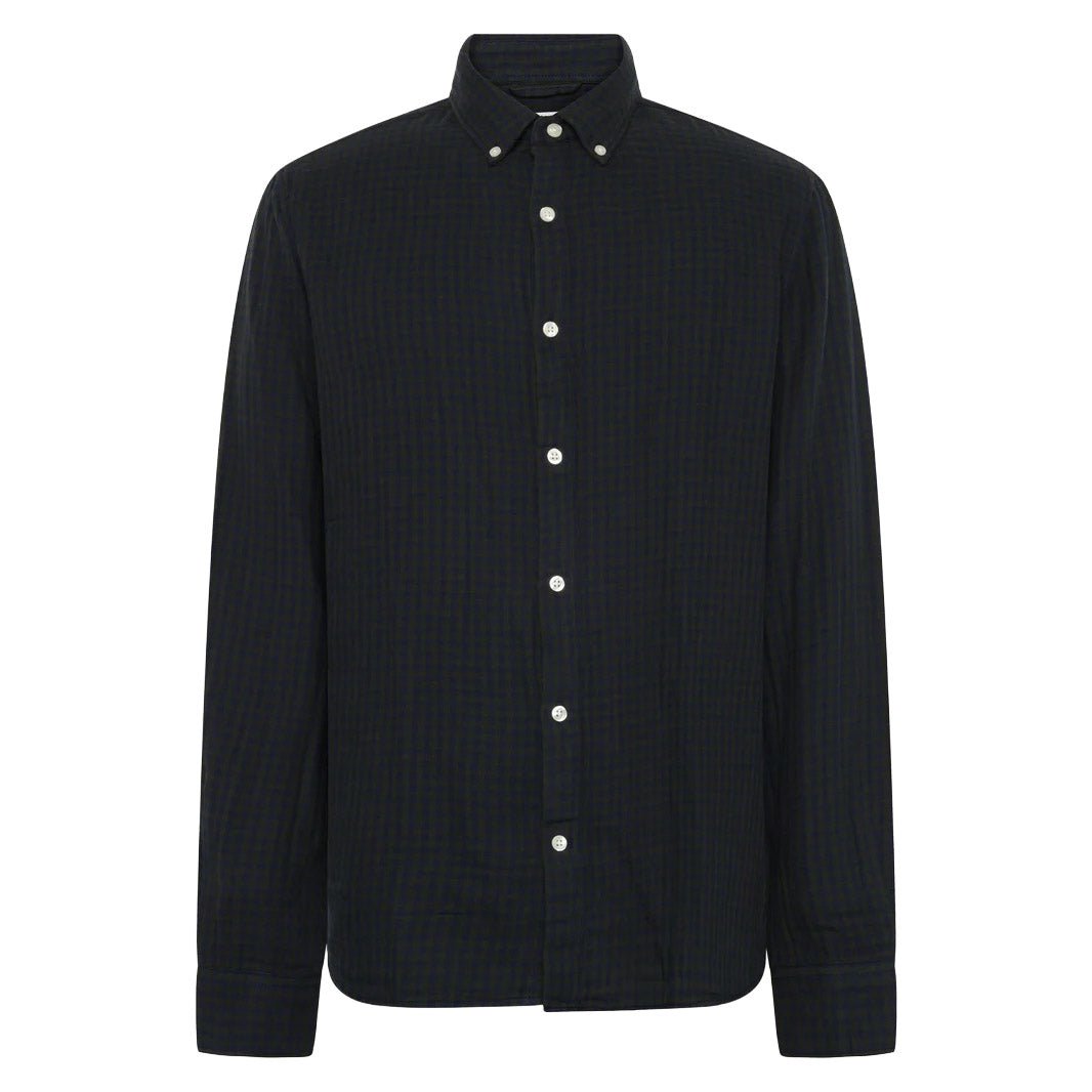 Knowledge Cotton Apparel Organic Cotton Check Shirt Green - Merchant Menswear
