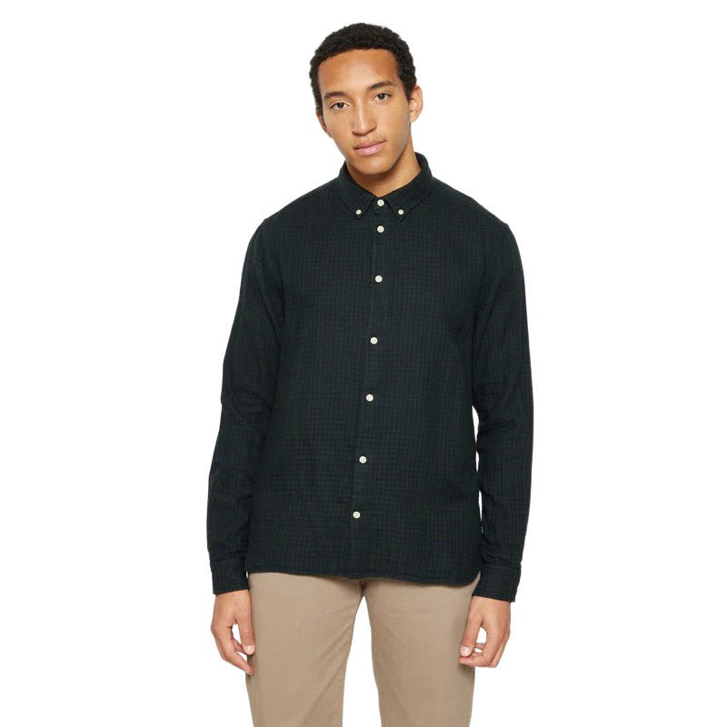 Knowledge Cotton Apparel Organic Cotton Check Shirt Green - Merchant Menswear