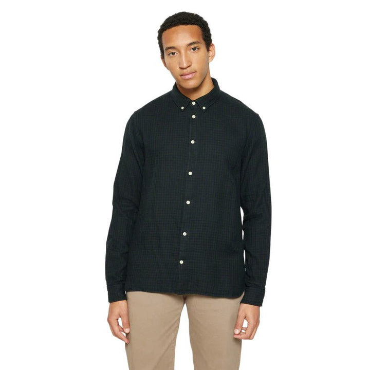 Knowledge Cotton Apparel Organic Cotton Check Shirt Green - Merchant Menswear