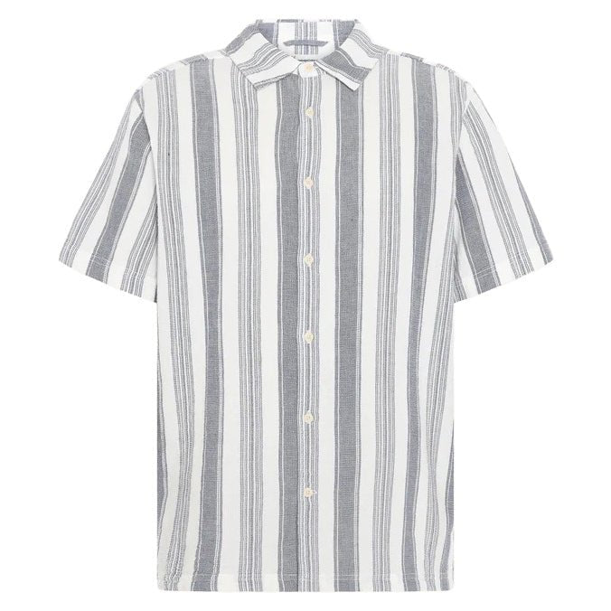 Knowledge Cotton Apparel Organic Cotton Stripe Shirt Blue Stripe - Merchant Menswear