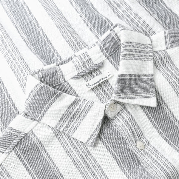 Knowledge Cotton Apparel Organic Cotton Stripe Shirt Blue Stripe Close Up