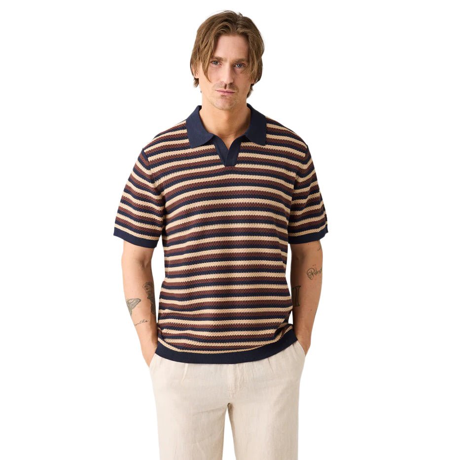 Knowledge Cotton Apparel Organic Cotton Striped Polo Brown Stripe - Merchant Menswear