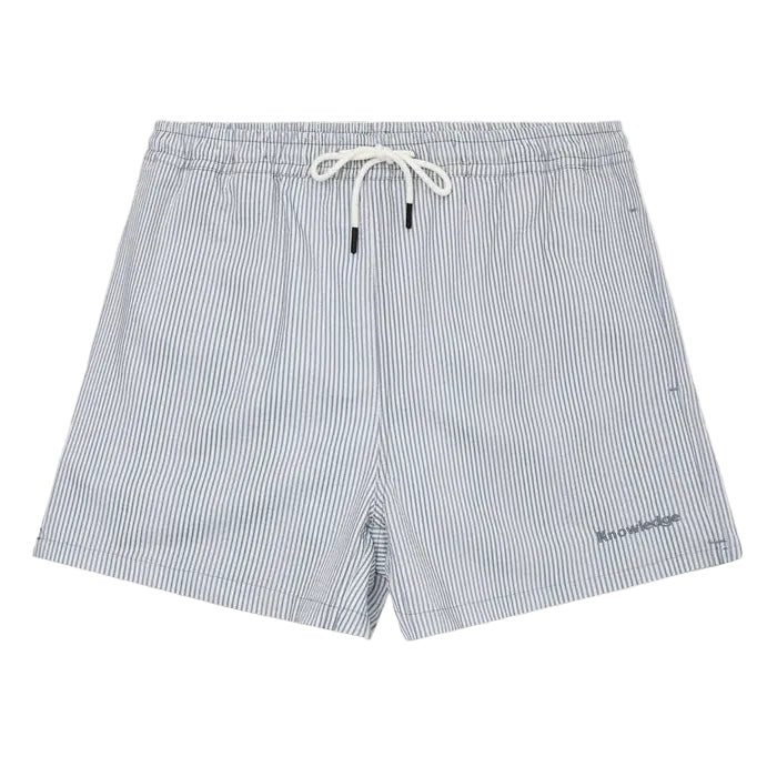 Knowledge Cotton Apparel Stripe Seersucker Swim Shorts Blue Stripe - Merchant Menswear
