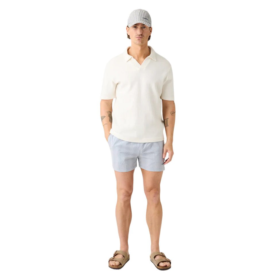 Knowledge Cotton Apparel Stripe Seersucker Swim Shorts Blue Stripe - Merchant Menswear