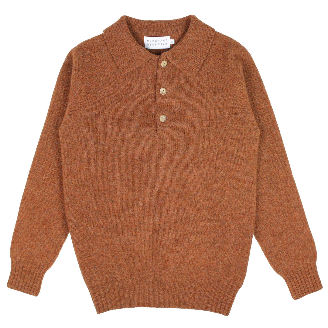 Merchant Menswear Eton Supersoft 3 Button Henly Neck Sweater Whisky - Merchant Menswear