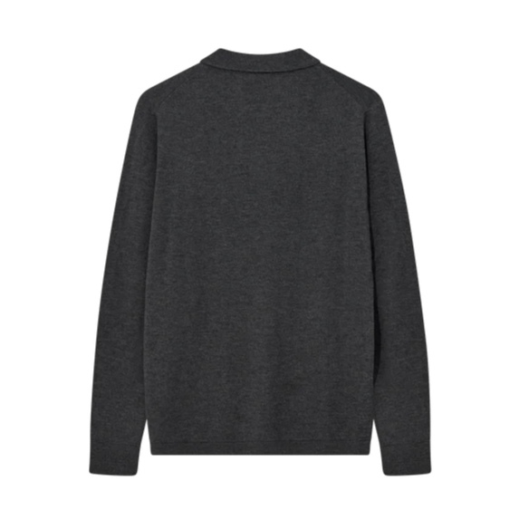 Mos Mosh Gallery Adam Soft L/S Polo Knit Charcoal Melange - Merchant Menswear