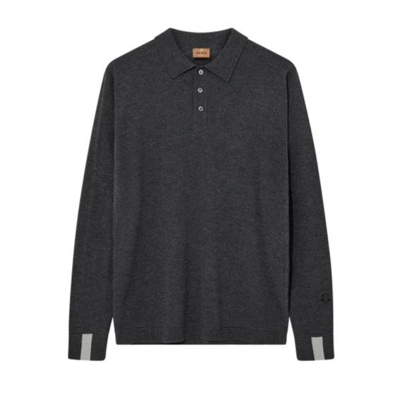Mos Mosh Gallery Adam Soft L/S Polo Knit Charcoal Melange - Merchant Menswear