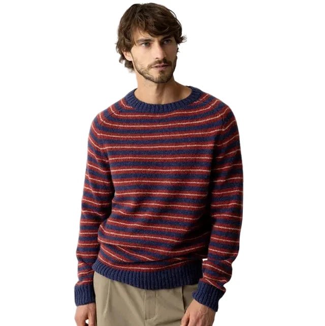 Mos Mosh Gallery Carlos Stripe Crew Knit Indigo Blue Melange - Merchant Menswear