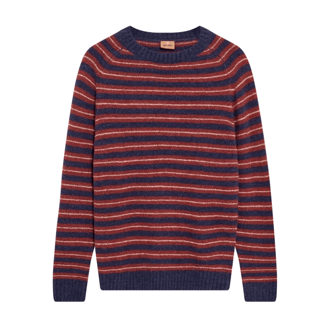 Mos Mosh Gallery Carlos Stripe Crew Knit Indigo Blue Melange - Merchant Menswear