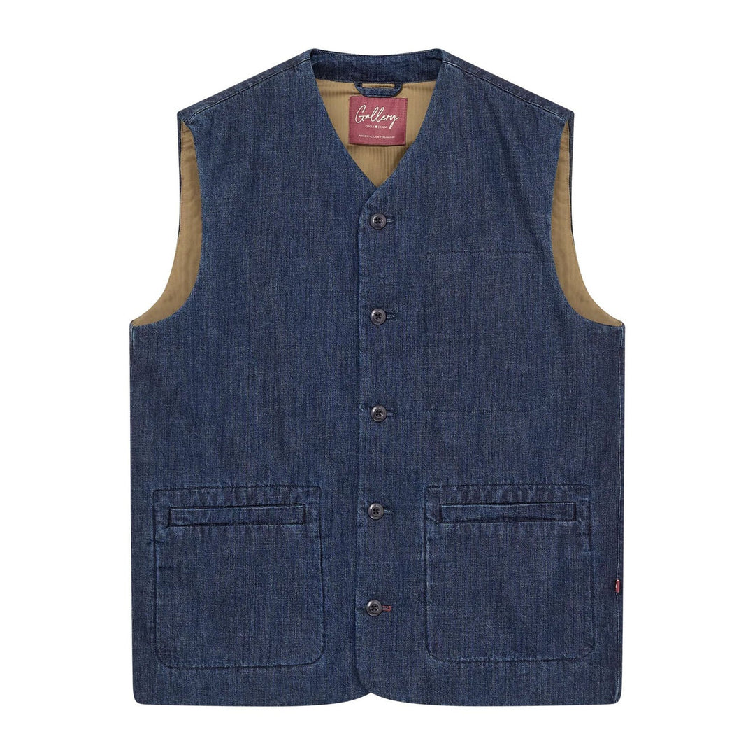 Mos Mosh Gallery Pisa Waistcoat Blue Chambray - Merchant Menswear