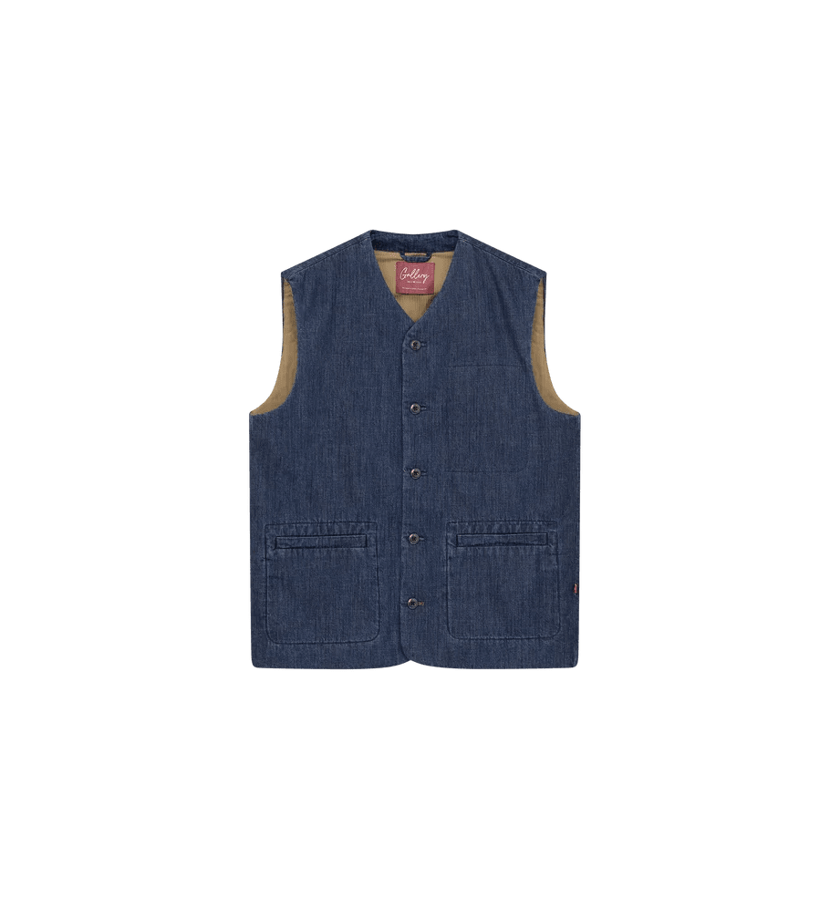 Mos Mosh Gallery Pisa Waistcoat Blue Chambray - Merchant Menswear