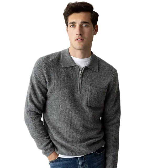 Mos Mosh Gallery Ryan Soft Knit Zip Polo Charcoal Melange - Merchant Menswear