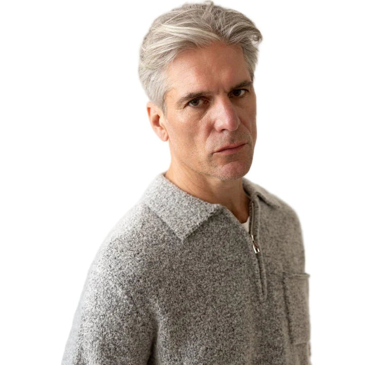 Mos Mosh Gallery Ryan Soft Zip Polo Pullover Light Grey - Merchant Menswear