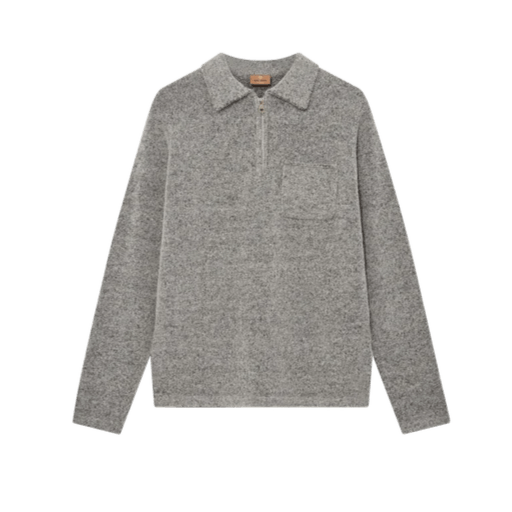 Mos Mosh Gallery Ryan Soft Zip Polo Pullover Light Grey - Merchant Menswear