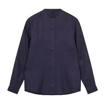Mos Mosh Gallery Theo Linen Stand Shirt Navy - Merchant Menswear
