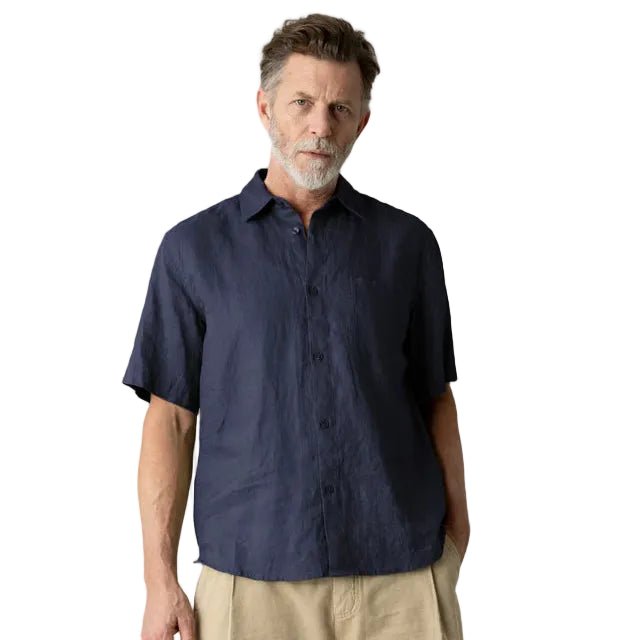 Mos Mosh Gallery Theo S/S Linen Shirt Navy - Merchant Menswear